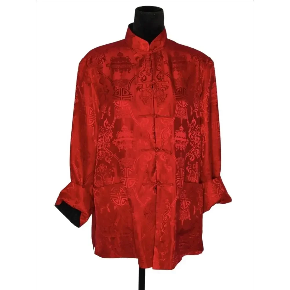 VTG Reversible Chinese Silk Jacket Mandarin Collar Frog Closure No Tag Fit XL